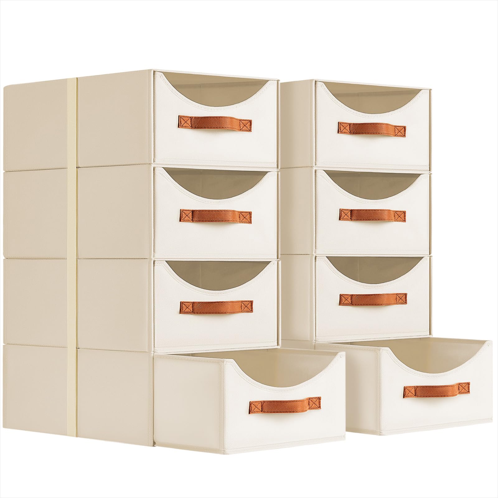 Homsorout Stackable Storage Drawers - Collapsible Storage Bins with Drawers, 4 Pack Closet Shelf Organizer Basket, Fabric Pull Out Organizer for Bedroom, Living Room, Dorm, Beige