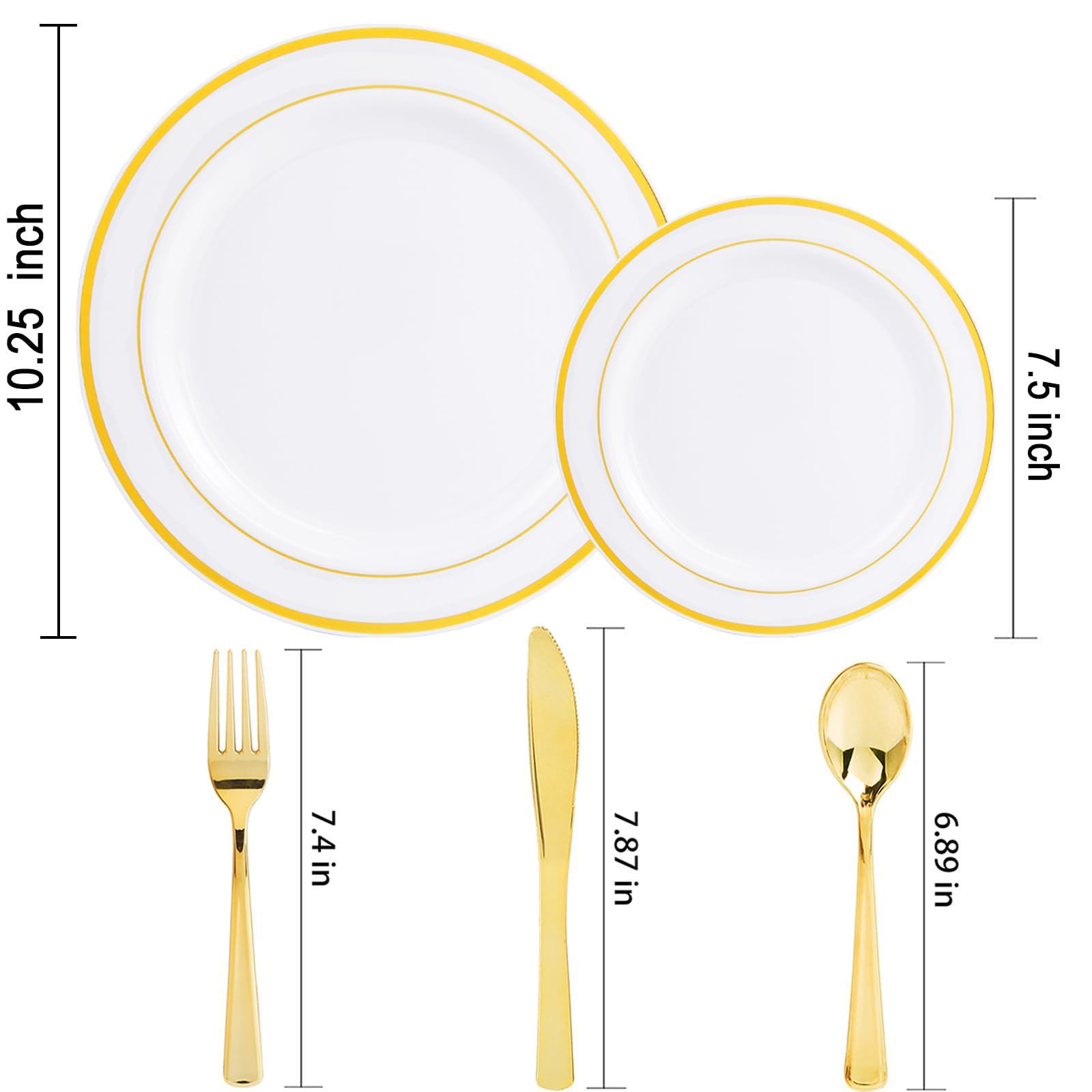 DaYammi 150pcs Gold Plastic Dinnerware Sets, Includes: 30 Gold Rim Dinner Plates, 30 Salad Plates, 30 Plastic Silverware Set, Perfect Fancy Disposable Plates for Party and Wedding