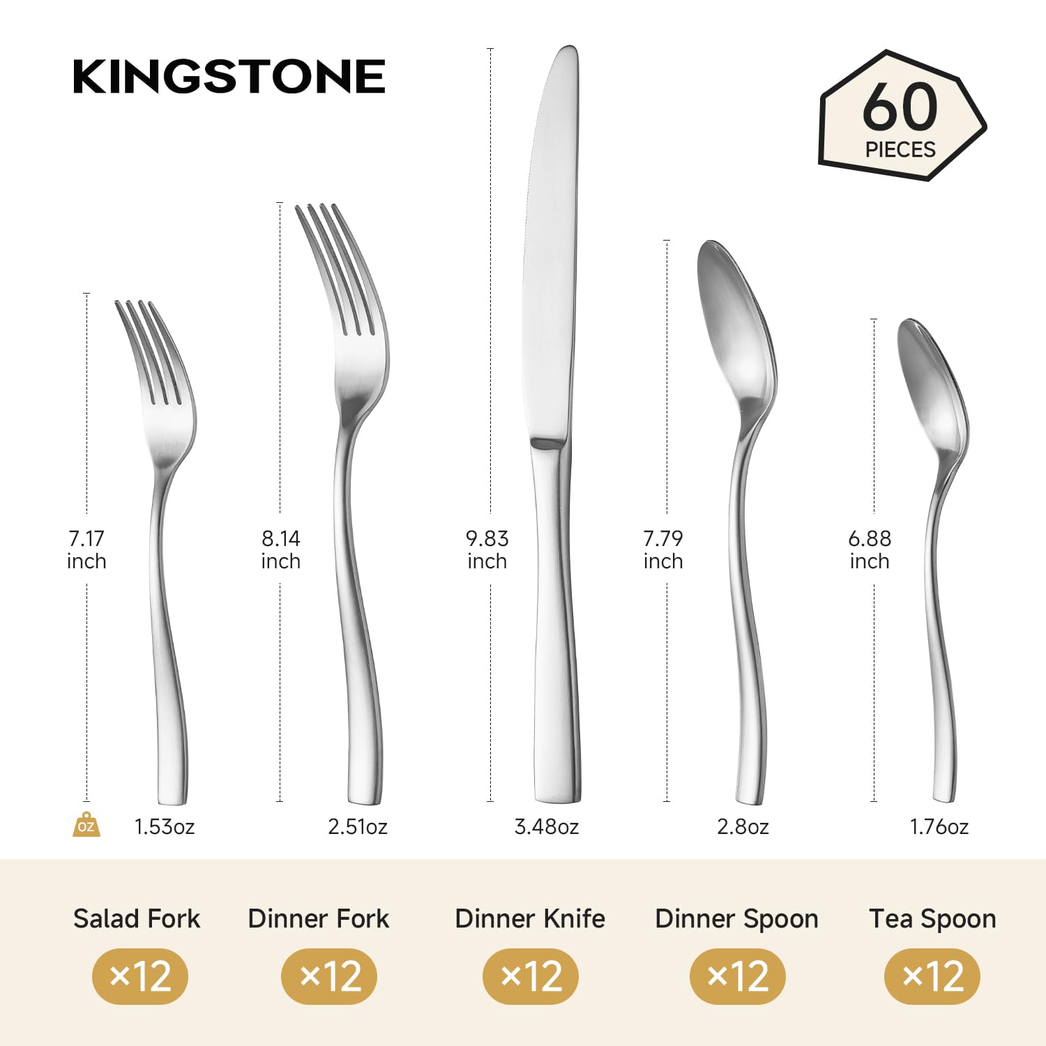 KINGSTONE 30-Piece Silverware Set for 6, Matte Stainless Steel Flatware Set with Forks, Knives, Spoons, Dishwasher Safe, Rust Resistant Cutlery for Home & Wedding