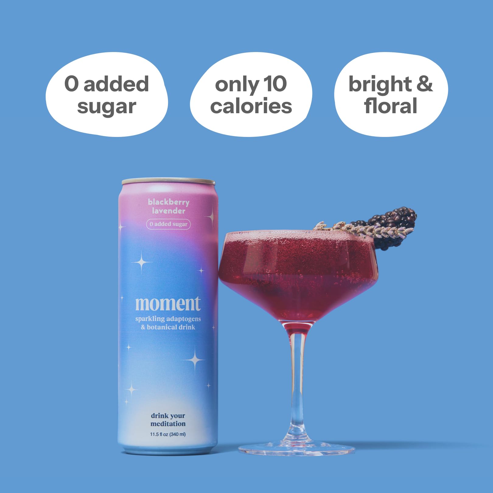 Moment Botanical Soda (Shark Tank) - Calm, Clarity & Relaxation with L-Theanine & Ashwagandha - Non Alcoholic Drinks for Adults - Sparkling Adaptogen Drink - 0 Sugar 0 Caffeine - 12 Pack 11.5 fl oz