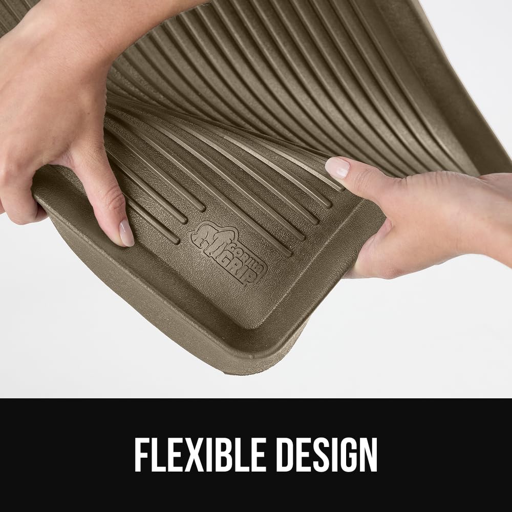 GORILLA GRIP Natural Rubber Indoor Outdoor Boot Tray for Shoes, 32x16, Waterproof Winter Mat with Raised Edges, Handles, Tear Resistant Heavy Duty Home Garage Floor Mats, Easy Clean Shoe Trays, Black