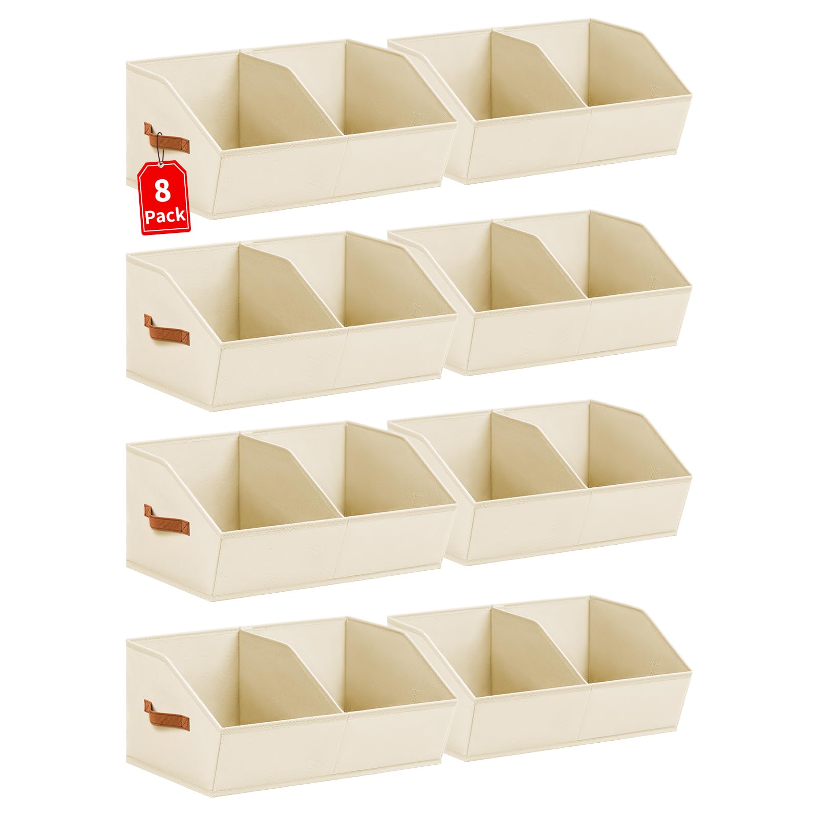 Homsorout Closet Organizers and Storage Bins - 8 Pack Collapsible Divided Trapezoidal Cube Storage Bins Baskets with Orange Handle for Organizing Clothes Blankets, Toys, Books, Towels(Beige)