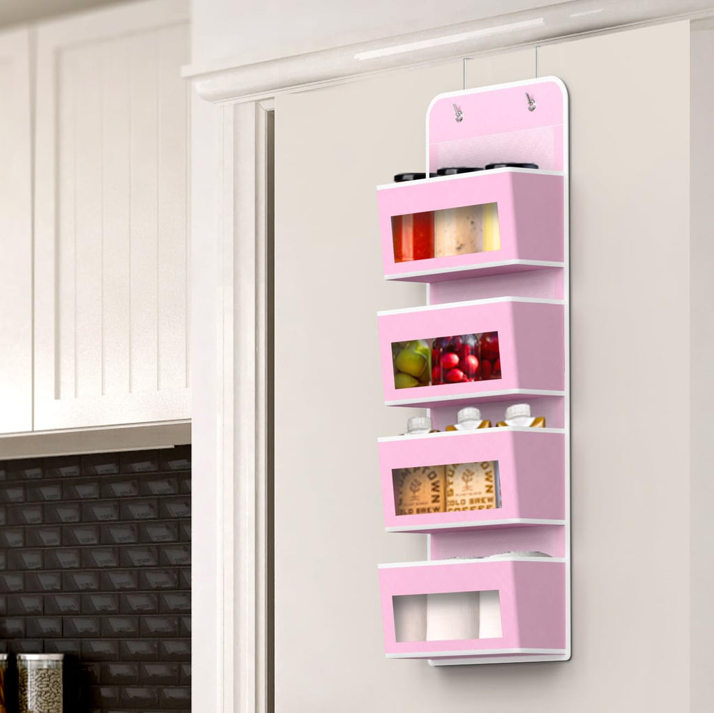 Simple Houseware 6 Clear Window Pocket Over Closet Door Storage Hanging Organizer for Bedroom, Bathroom, Pantry, Beige