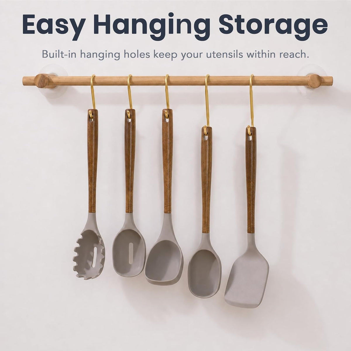 5-Piece Silicone Kitchen Utensil Set with Acacia Wood Handles, Brown