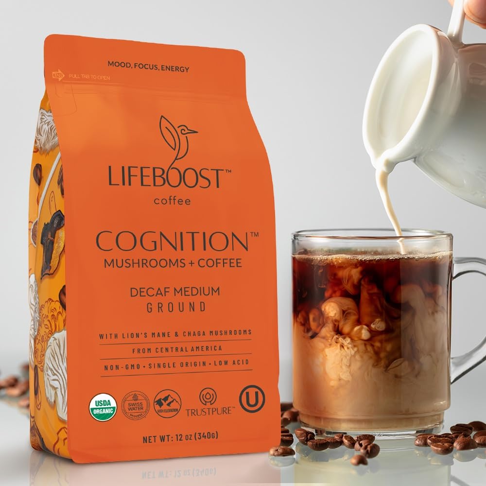 Lifeboost Cognition Mushroom Ground Coffee, Organic Low Acid, 12oz