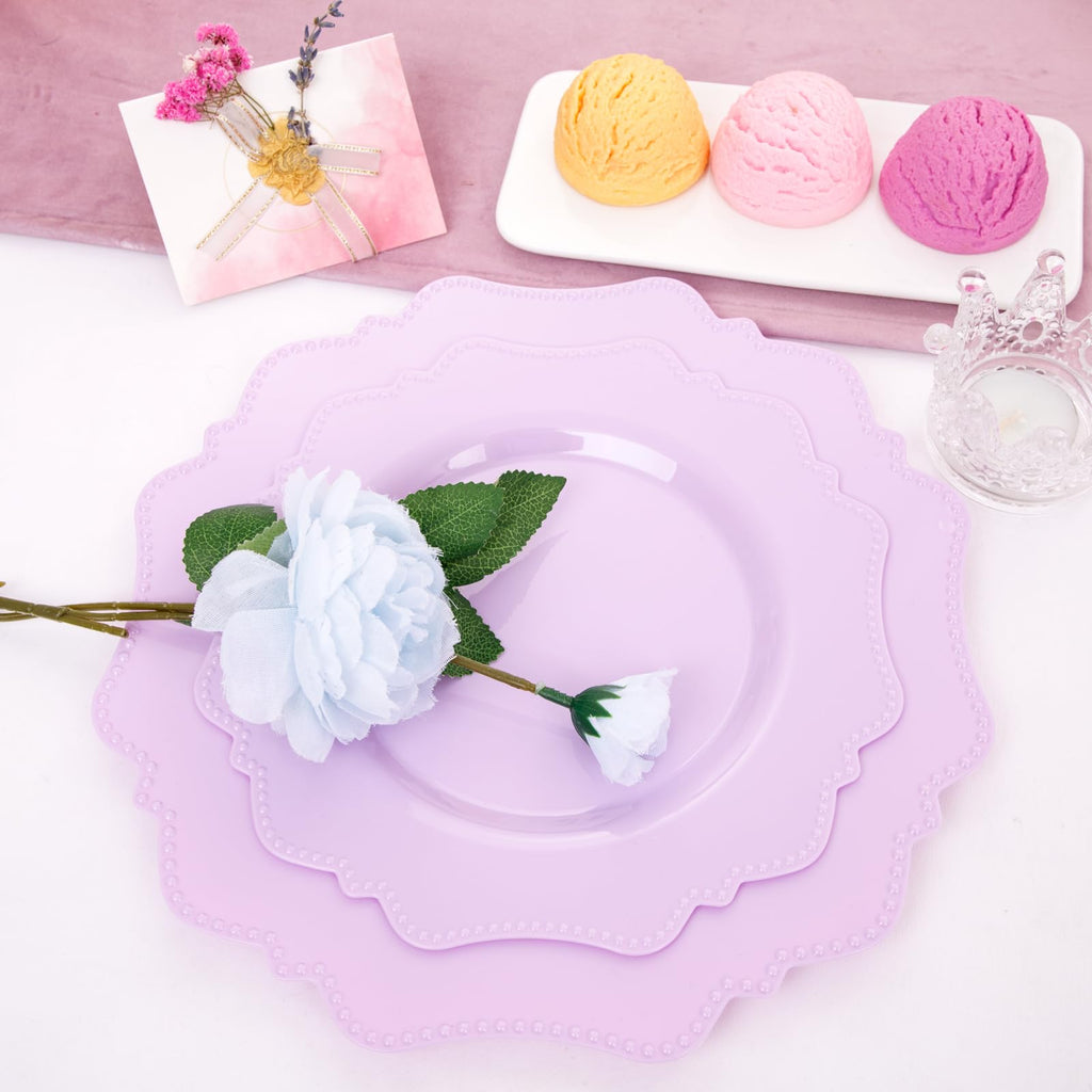 COLOSUS 60PCS White Plastic Plates for 30 guests-Fancy Plastic Beaded Plates,Plastic Plates for Party, Elegant White plates,Include 30 PCS 10.5" Dinner plates & 30PCS 8.25" Dessert plates for easter