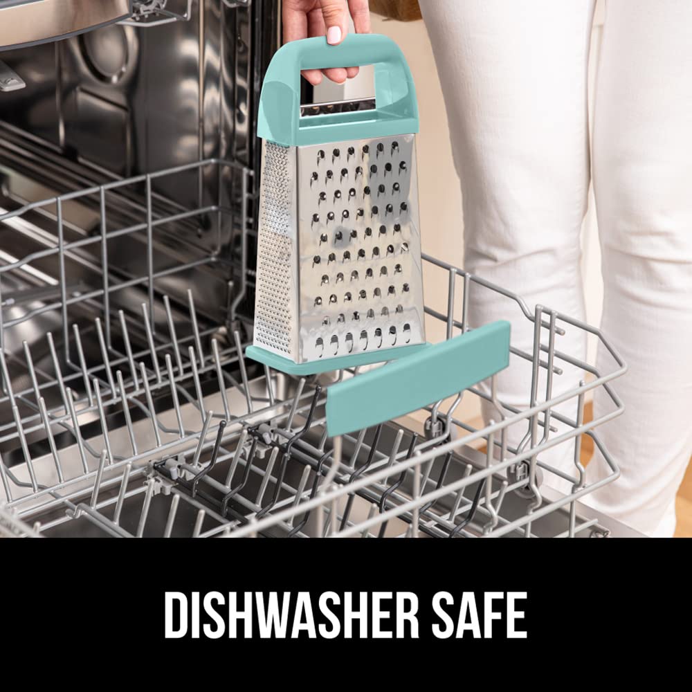 GORILLA GRIP 4-Sided Stainless Steel Cheese Grater With Container, 100% BPA-Free Box Grater, Slip Resistant Base and Handle, Grate Parmesan, Hard Cheeses, Shred Vegetables, Dishwasher Safe, Black