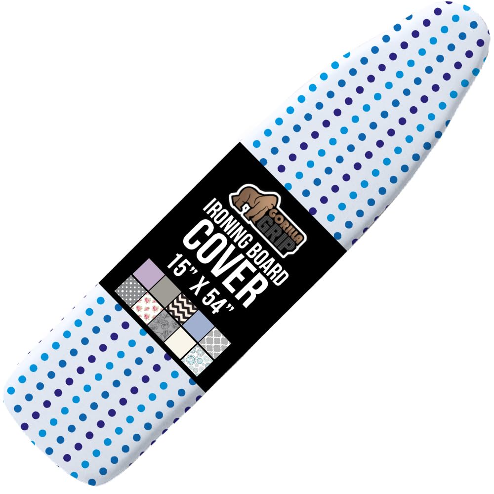 GORILLA GRIP The Original Ironing Board Cover and Pad, Silicone Coating, Thick Scorch Resistant Padding, Heavy Duty Iron Covers Standard Boards, Hook and Loop Fastener Strap, Silver, 15x54