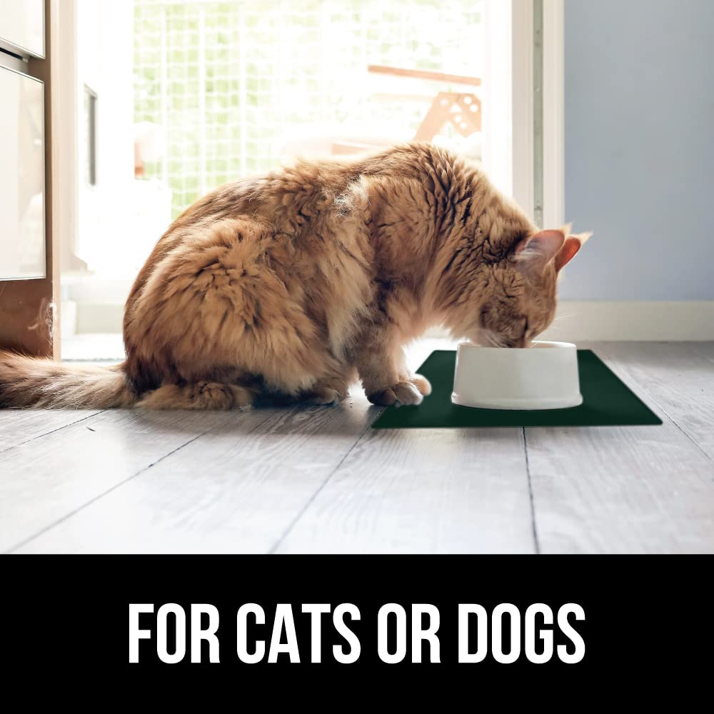 GORILLA GRIP 100% Waterproof Raised Edge BPA Free Silicone Pet Feeding Mat, Dog Cat Food Mats Contain Spills Protects Floors, Placemats for Cats and Dogs Water Bowl, Pets Accessories 18.5x11.5 Gray