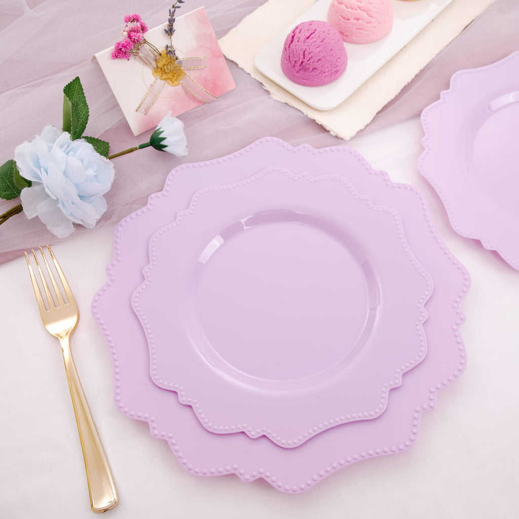 COLOSUS 60PCS White Plastic Plates for 30 guests-Fancy Plastic Beaded Plates,Plastic Plates for Party, Elegant White plates,Include 30 PCS 10.5" Dinner plates & 30PCS 8.25" Dessert plates for easter