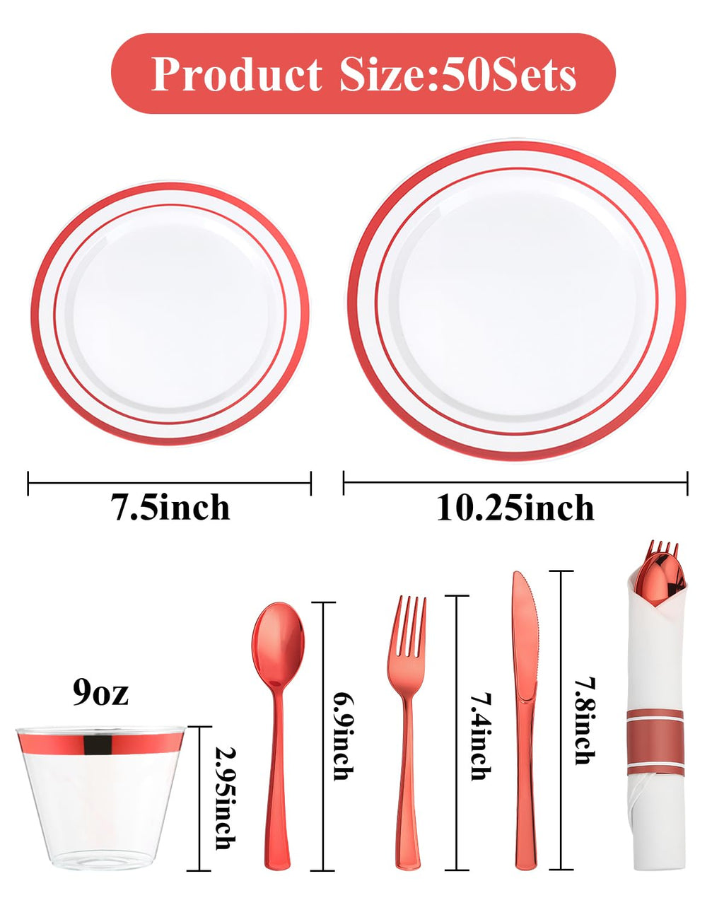 Goodluck 350 Piece Silver Plastic Dinnerware Set for 50 Guests, Fancy Disposable Plates for Party, Include: 50 Dinner Plates, 50 Dessert Plates, 50 Pre Rolled Napkins with Silver Silverware, 50 Cups