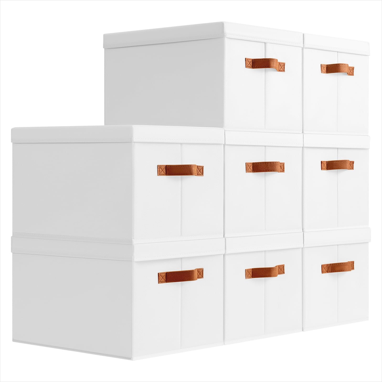 Homsorout Storage Bins with Lids - Fabric Storage Baskets for Shelves, 6 Pack Foldable Decorative Boxes with Handles, Stackable Organizer Bins for Home, Nursery, Dorm, Beige
