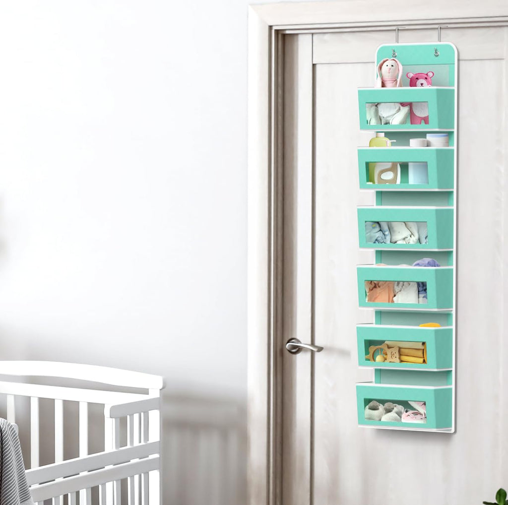 Simple Houseware 6 Clear Window Pocket Over Closet Door Storage Hanging Organizer for Bedroom, Bathroom, Pantry, Beige