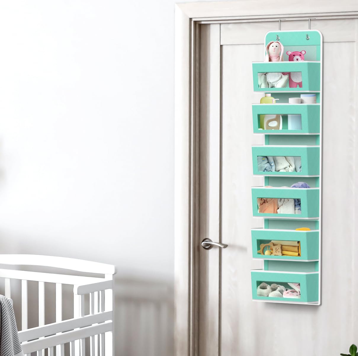 Simple Houseware 6 Clear Window Pocket Over Closet Door Storage Hanging Organizer for Bedroom, Bathroom, Pantry, Beige