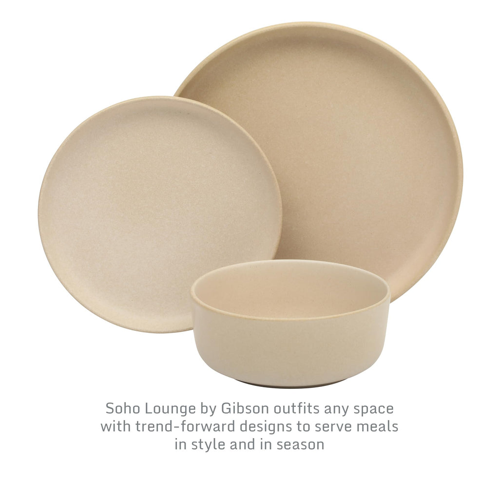 Gibson Elite Soho Lounge Round Reactive Glaze Stoneware Dinnerware Set, Service for 4 (16pc), Blue, Soho Round.
