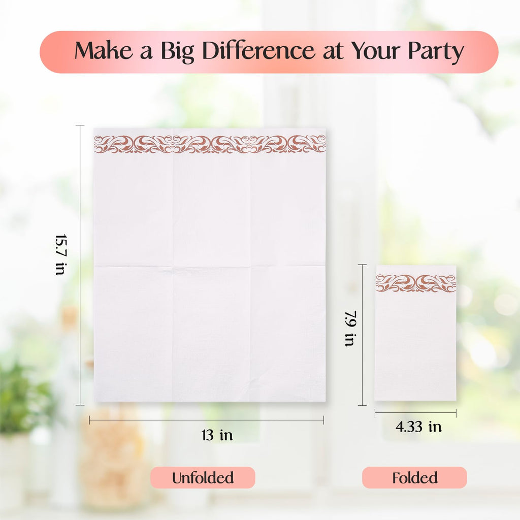 Vplus 200 Pack Paper Napkins Guest Towels Disposable Premium Quality 3-ply Dinner Napkins Disposable Soft, Absorbent, Perfect for Kitchen, Wedding, Parties, Dinners or Events (Gold)