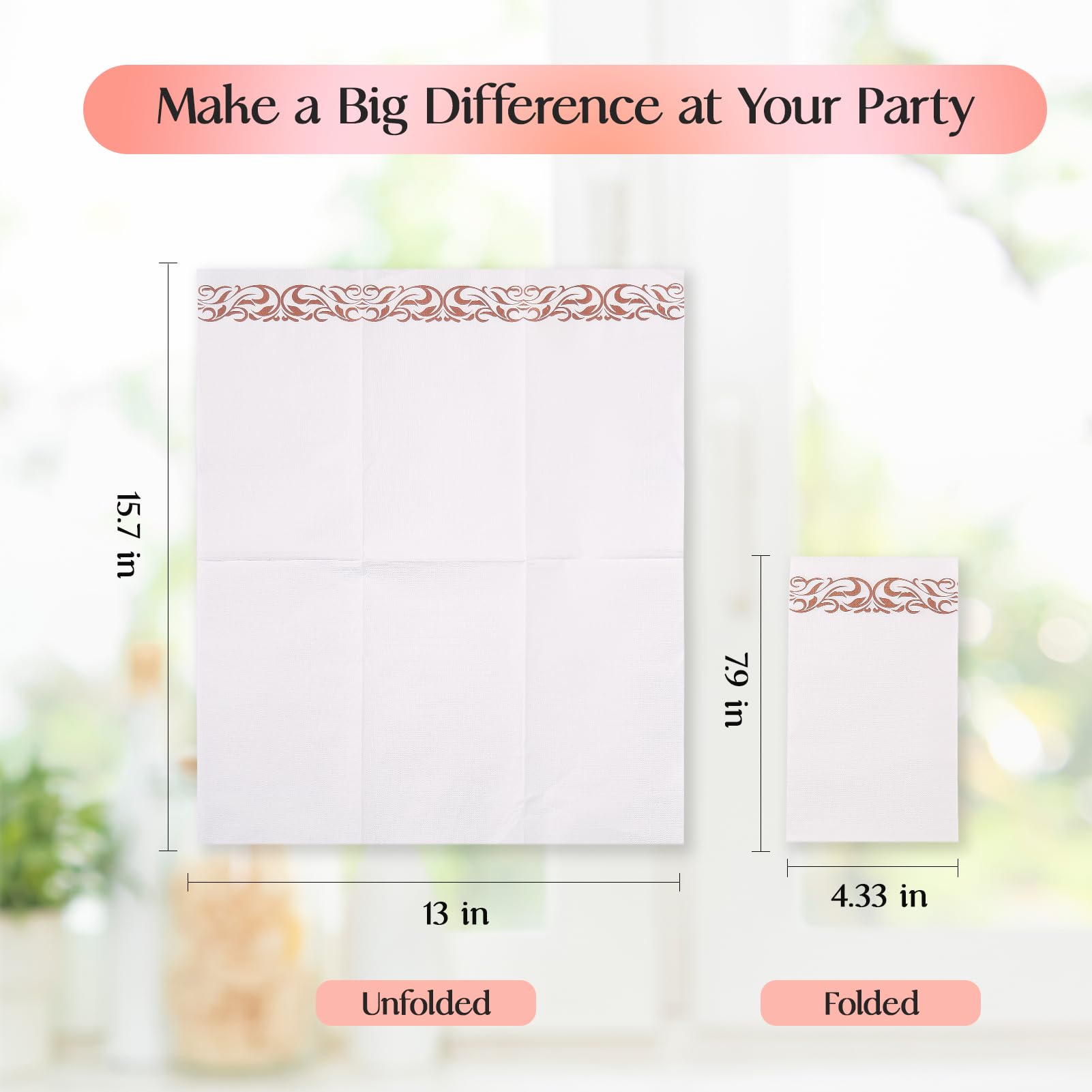 Vplus 200 Pack Paper Napkins Guest Towels Disposable Premium Quality 3-ply Dinner Napkins Disposable Soft, Absorbent, Perfect for Kitchen, Wedding, Parties, Dinners or Events (Gold)