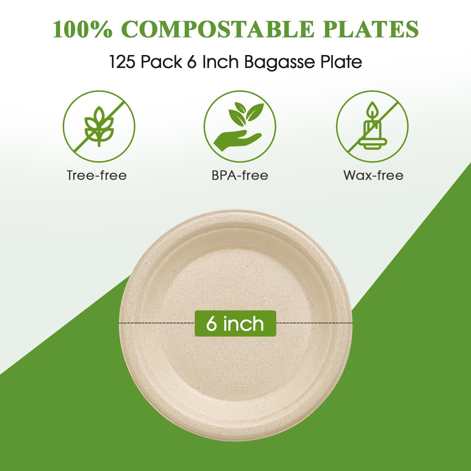 Vplus 150 Pack Paper Plates 9 inch 100% Compostable, Heavy-Duty Disposable Paper Plates Bagasse Natural Biodegradable Eco-Friendly Sugarcane