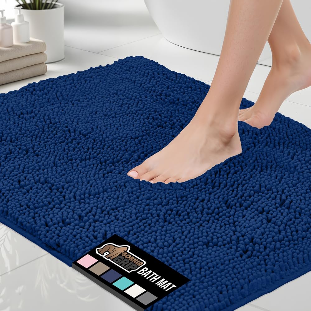 GORILLA GRIP Bath Rug Mat, Thick Soft Absorbent Chenille, Quick Dry Microfiber Mats, Rubber Backing Washable Shower Floor Rugs, US Designed Bathroom Bathmat Home Decor Accessories, 24x17, Grey