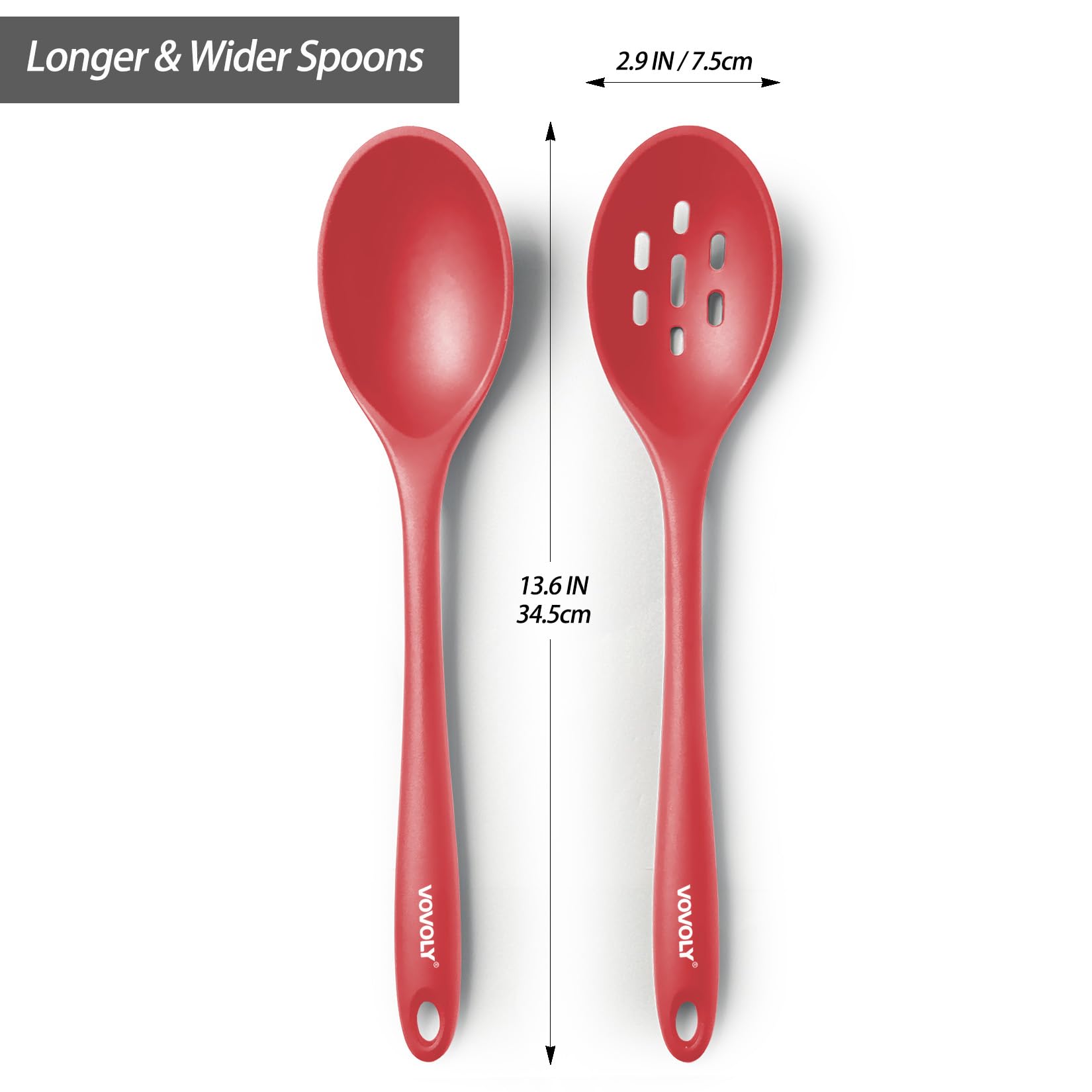 Silicone Spoons for Cooking - Extra Large Kitchen Spoons for Mixing, Serving, & Stirring - 600°F Heat-Resistant Non Stick Utensils Ladle & Skimmer- Dishwasher Safe, Black