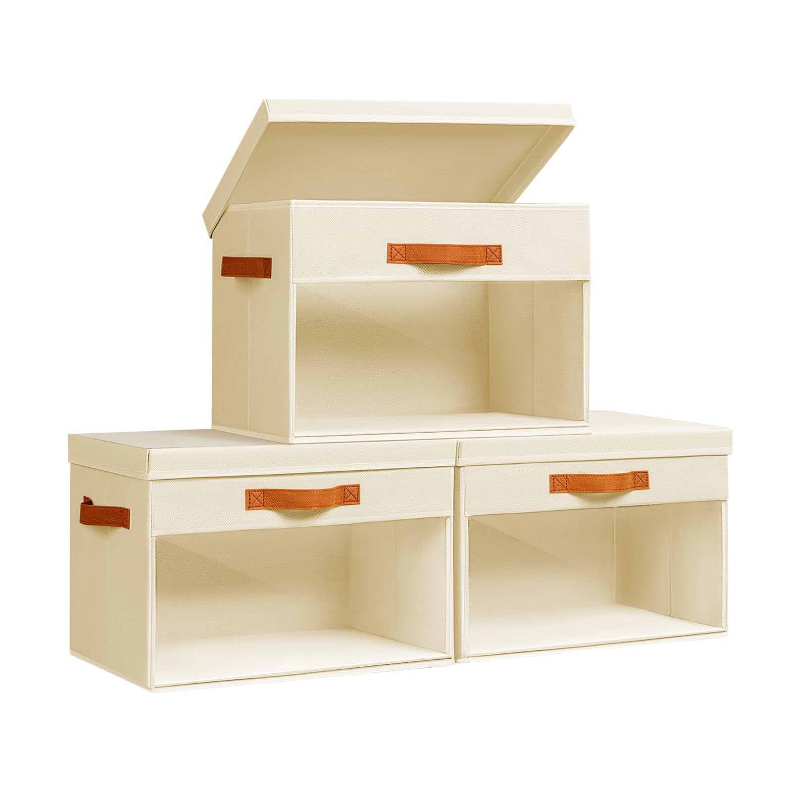 Homsorout Large Storage Bins with Lids - 4 Pack Foldable Decorative Organizers with Clear Windows & Handles, Cube Storage Organizers for Clothes, Blankets, Sweaters, Sheets, Beige