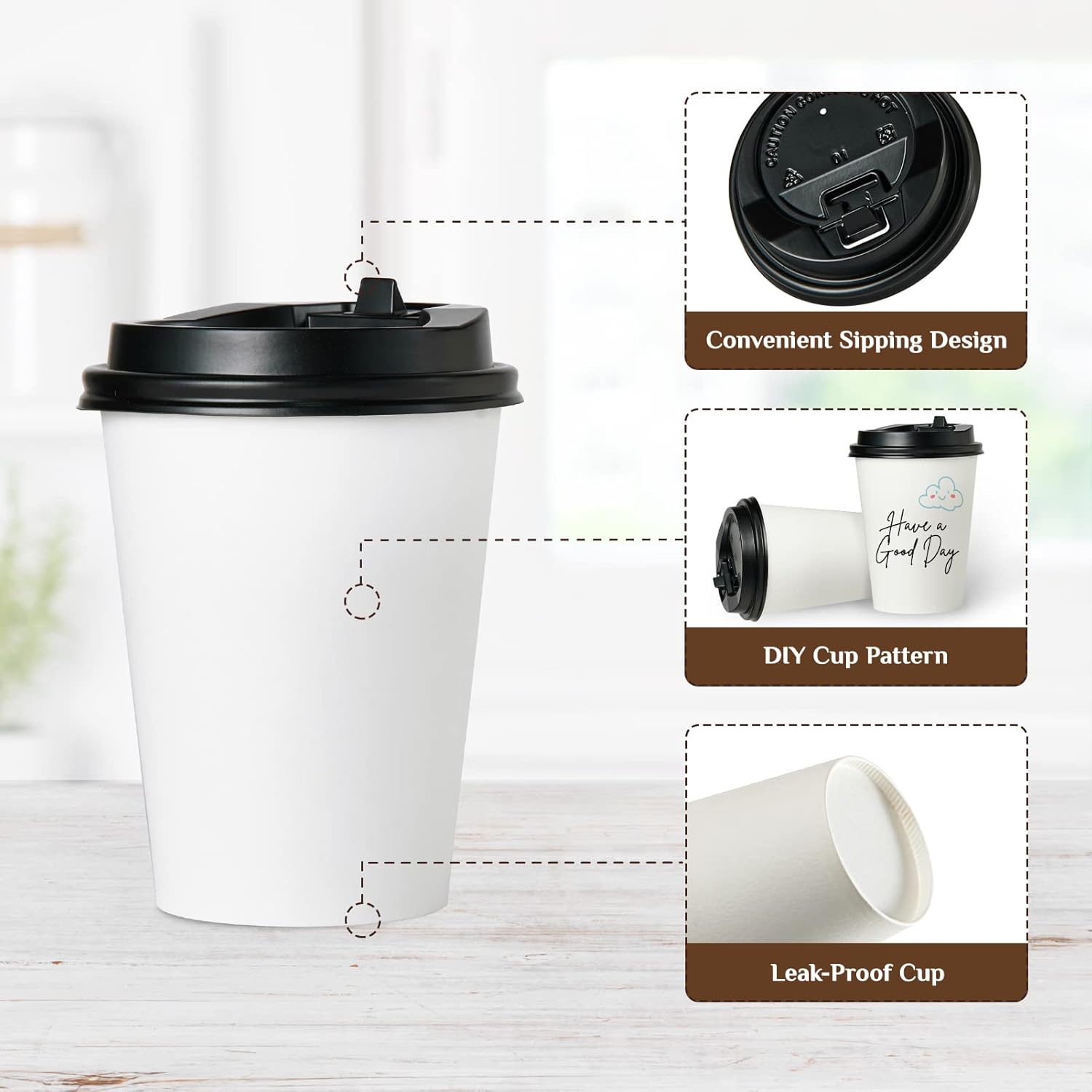Vplus 500 Pack 12 OZ Paper Coffee Cups and 200 Pack Coffee Sleeves