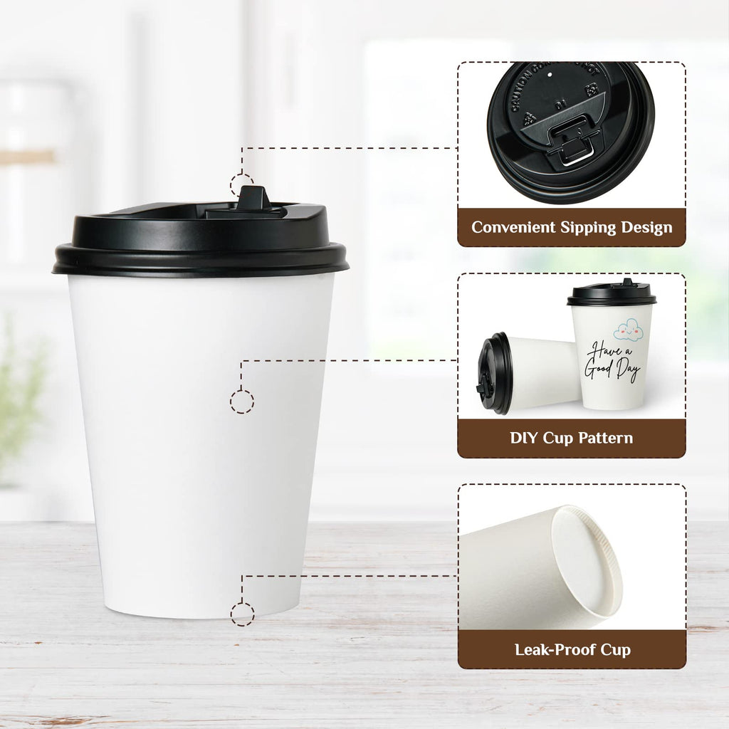 Vplus 500 Pack 12 OZ Paper Coffee Cups, Disposable 12 OZ Coffee Cups With Lids, Cold/Hot Drinking, For Home, Traveling, Stores, Office, And Events