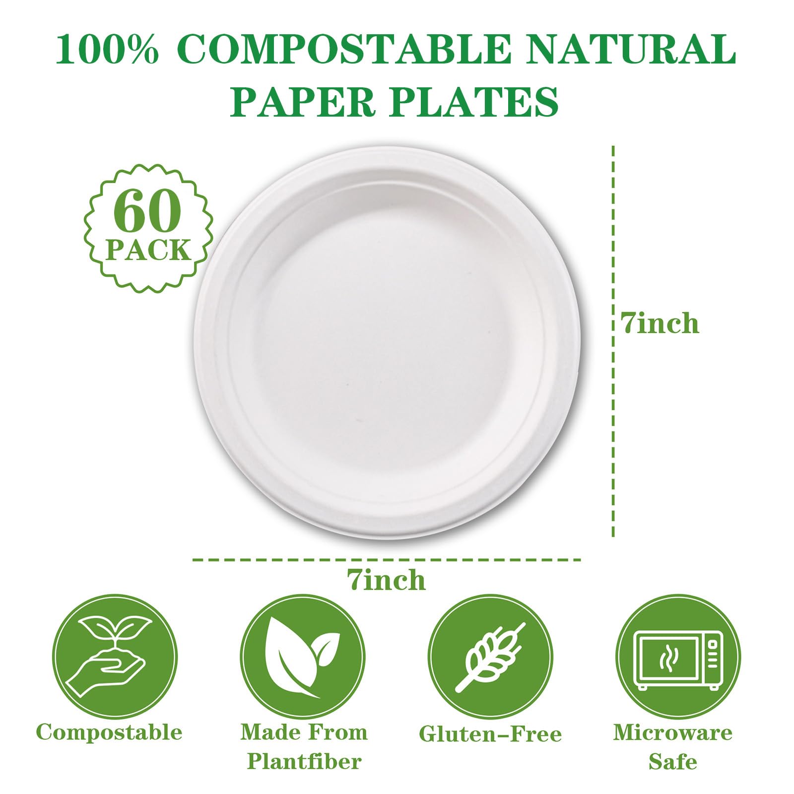 DaYammi 100% Compostable Oval Paper Plates 12 Inch, 60-Pack Heavy Duty Paper Plates Bulk,Biodegradable Bagasse,Eco-Friendly Disposable Dinner Plate for BBQ,Picnic,Party (BPI Certified,Microwaveable)