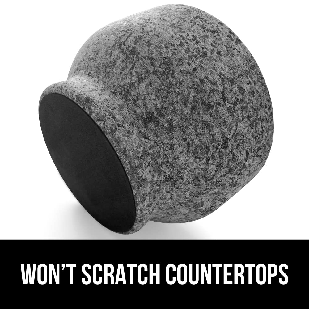 GORILLA GRIP Heavy Duty Mortar and Pestle Set with Slip Resistant Base, 100% Granite Stone Molcajete Guacamole Bowl, Grind Seeds, Garlic, Herb, Kitchen Muddler, Essentials for Chefs, 1.5 Cup Gray