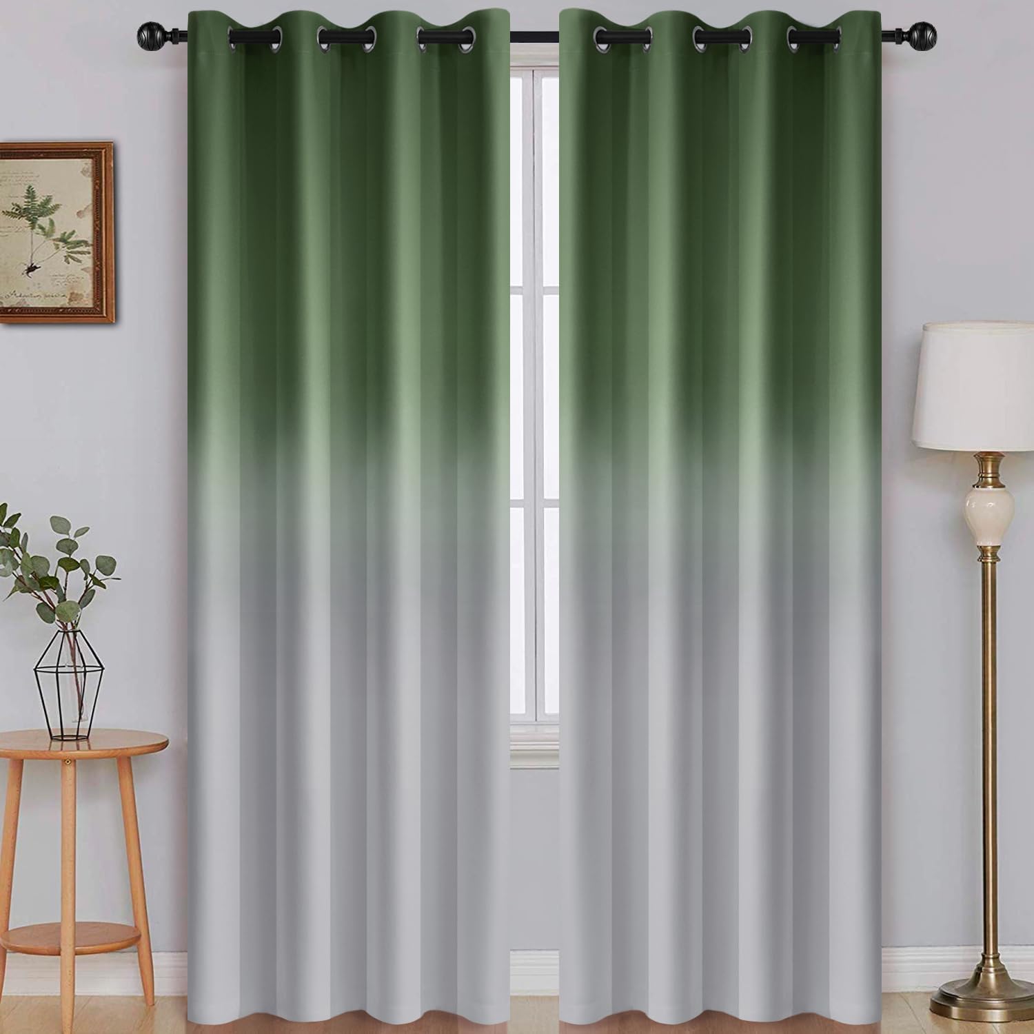 SimpleHome Ombre Room Darkening Curtains for Bedroom, Gradient Black to Grey White Light Blocking Thermal Insulated Grommet Window Curtain/Drapes for Living Room,2 Panels, 52x84 inches Length