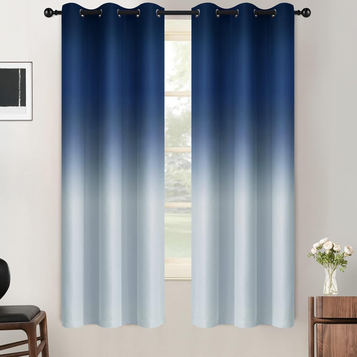 SimpleHome Ombre Room Darkening Curtains for Bedroom, Gradient Black to Grey White Light Blocking Thermal Insulated Grommet Window Curtain/Drapes for Living Room,2 Panels, 52x84 inches Length