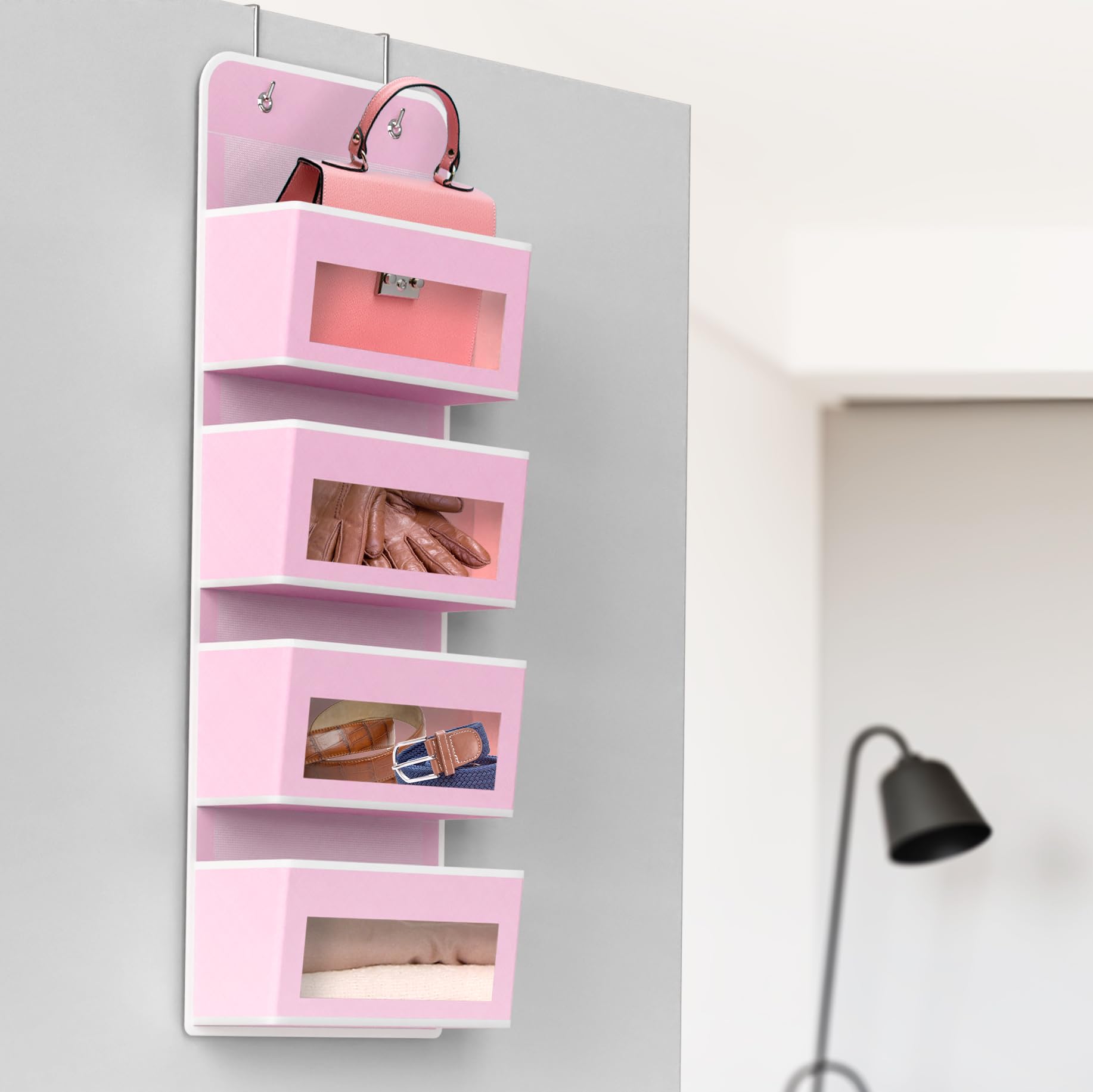 Simple Houseware 6 Clear Window Pocket Over Closet Door Storage Hanging Organizer for Bedroom, Bathroom, Pantry, Beige