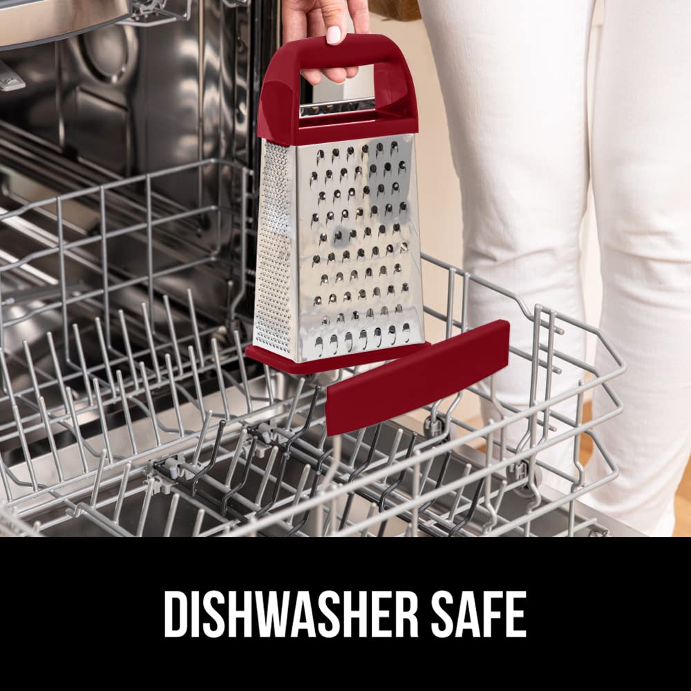 GORILLA GRIP 4-Sided Stainless Steel Cheese Grater With Container, 100% BPA-Free Box Grater, Slip Resistant Base and Handle, Grate Parmesan, Hard Cheeses, Shred Vegetables, Dishwasher Safe, Black