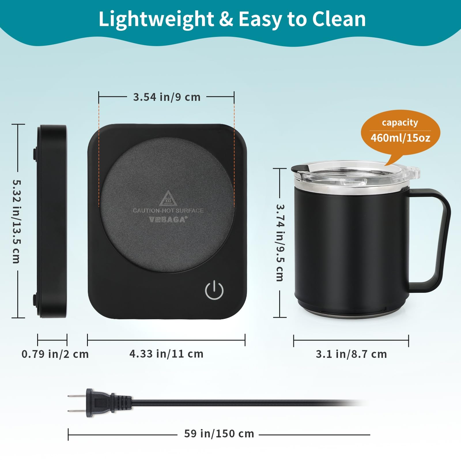 VOBAGA Coffee Mug Warmer for Desk with Auto Shut Off & 3-Temp Settings, Coffee Cup Warmer with Smart Safety Alert Home Office Accessory, Perfect for Coffee, Tea, Milk (Mug for Display)