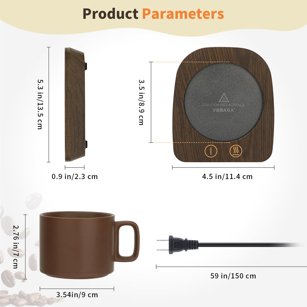 VOBAGA Imitation Wood Grain Coffee Cup Warmer & Mug Warmer for Desk, Electric Coffee Warmer Plate with 3-Temp Settings for Tea, Cocoa, Milk with Auto Shut Off After 4 Hours, Coffee Gifts for Women Men