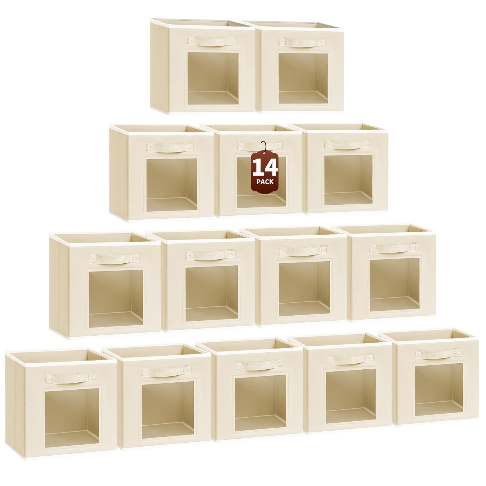Homsorout Storage Cube 11 Inch - Cube Storage Bins with Window, Closet Storage Baskets with Handle, Fabric Bins for Closet, Shelves, Toys, Clothes, Set of 6, Grey