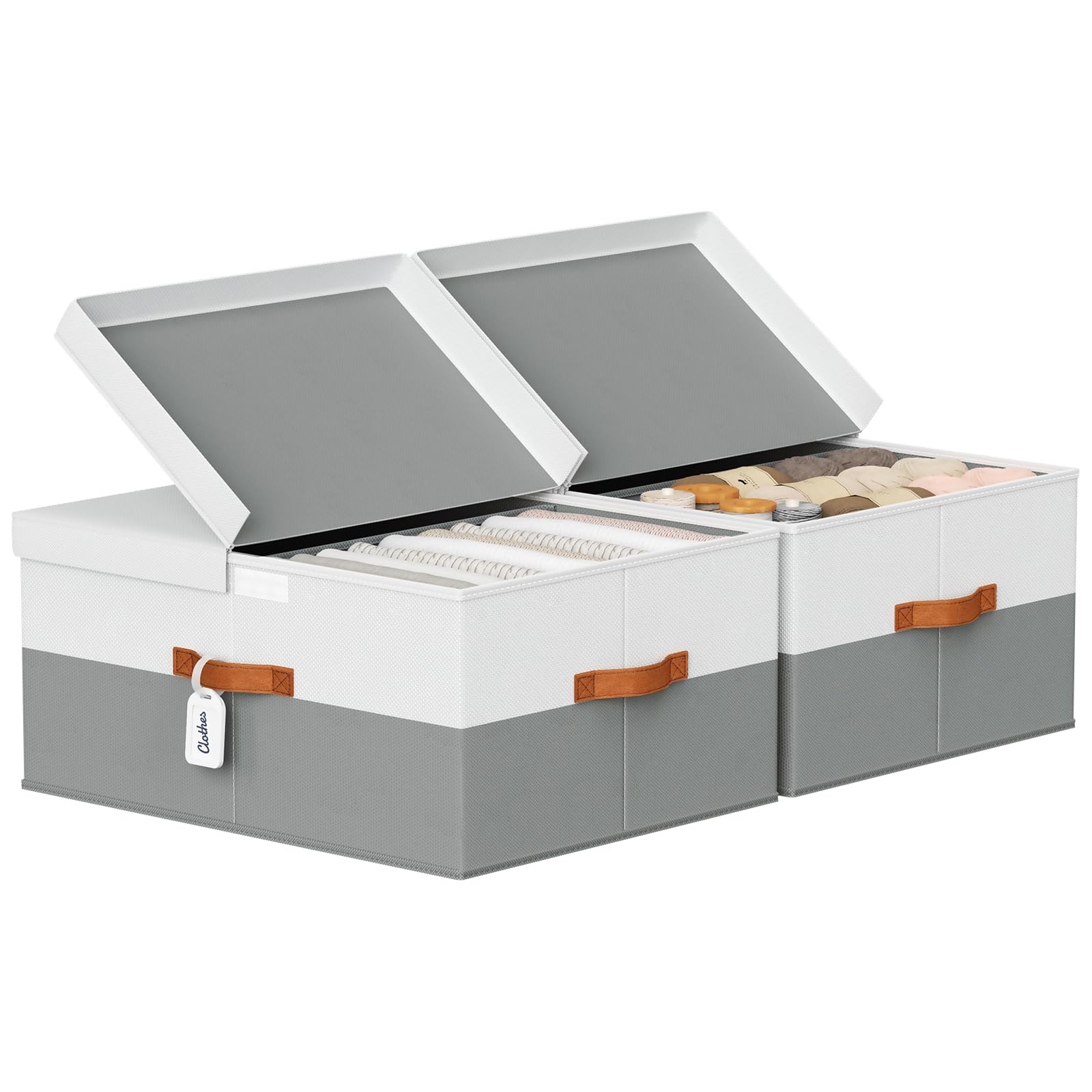 Homsorout Extra Large Storage Bins - 2 Pack Closet Storage Boxes with Double-Open Lid & Divider Board, Stackable Colthes Storage Organizer, Fabric Basket with Label Tag for Home, Laundry