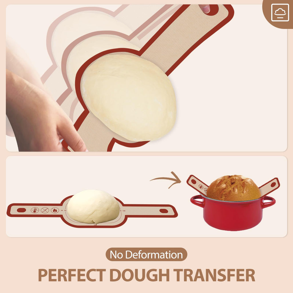 Silicone Bread Sling for Dutch Oven, 2 PCS Red Non-Stick & Reusable Bread Baking Supplies with Extra Long Handles, Easily Transfer Sourdough, Dishwasher Safe, Round
