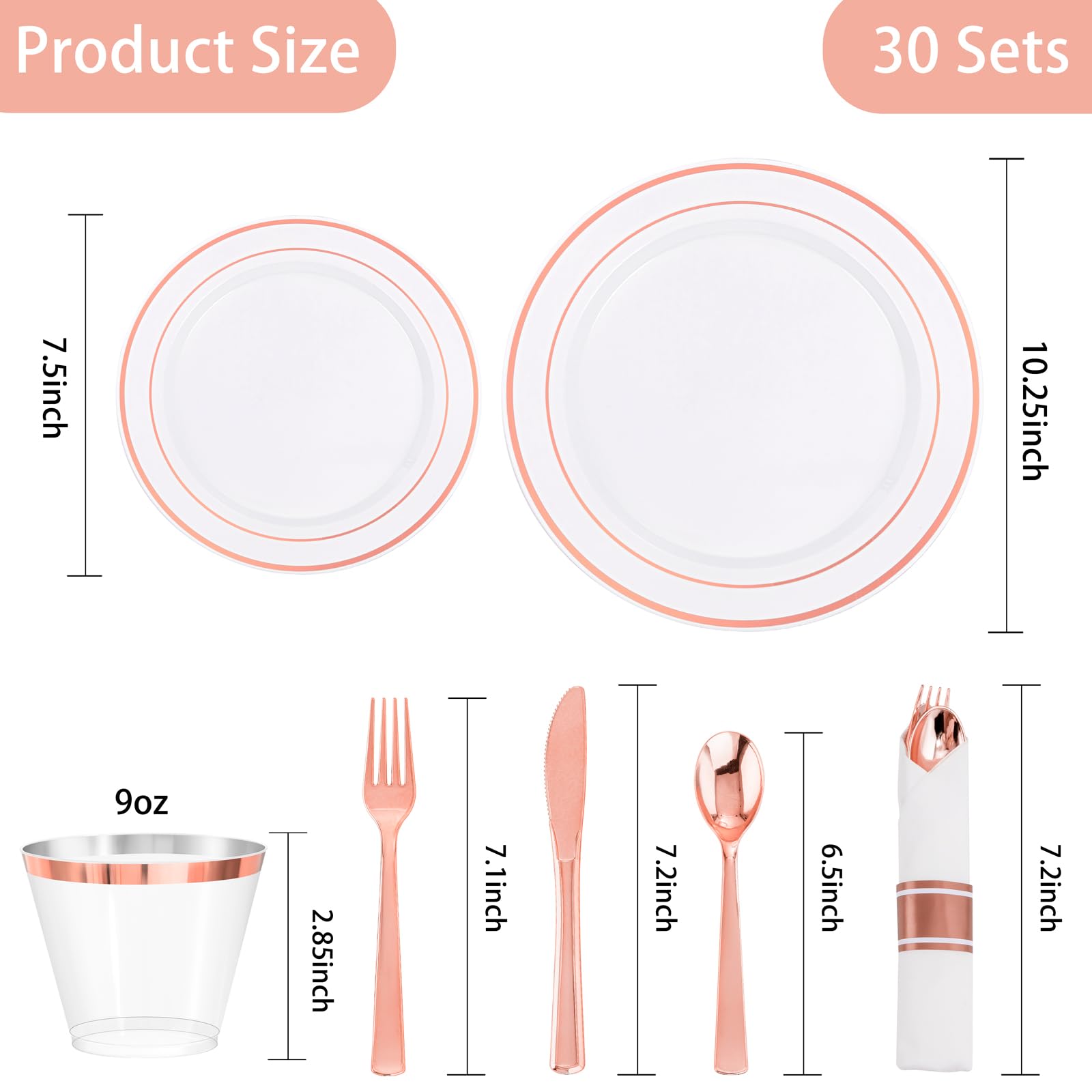 DaYammi 350PCS Gold Plastic Dinnerware Set for 50 Guests, Fancy Disposable Plates for Party, Include: 50 Dinner Plates, 50 Dessert Plates, 50 Pre Rolled Napkins with Gold Silverware, 50 Cups