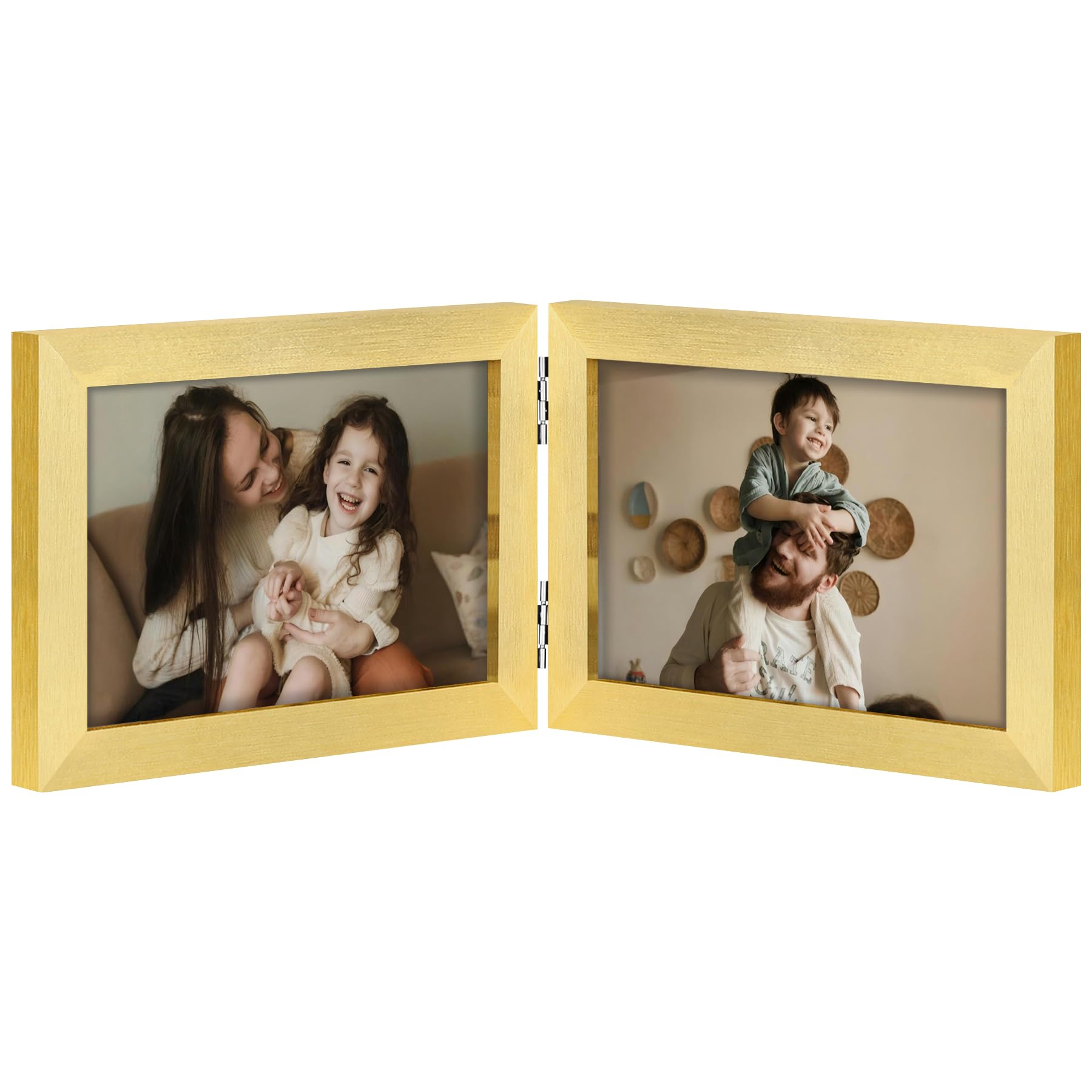 decorUhome Double 4x6 Picture Frame Vertical, Engineered Wood Bifold Photo Frame with Plexiglass for Tabletop Display, 4x6, Black