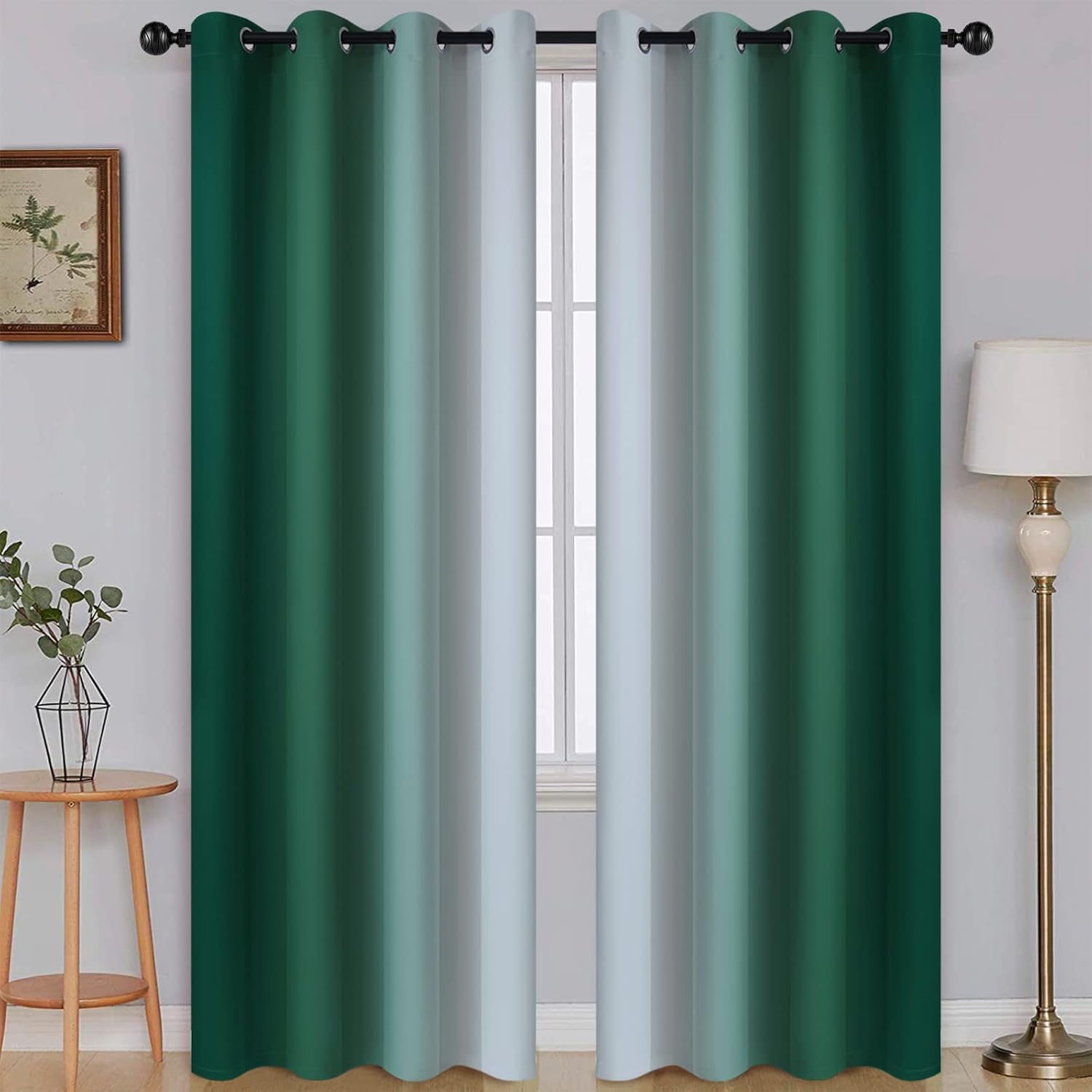 SimpleHome Ombre Room Darkening Curtains for Bedroom, Gradient Black to Grey White Light Blocking Thermal Insulated Grommet Window Curtain/Drapes for Living Room,2 Panels, 52x84 inches Length
