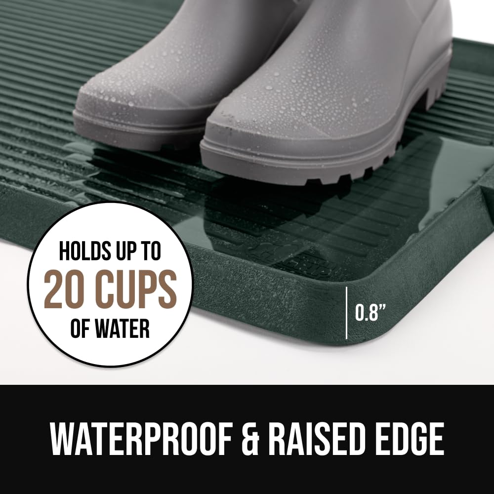 GORILLA GRIP Natural Rubber Indoor Outdoor Boot Tray for Shoes, 32x16, Waterproof Winter Mat with Raised Edges, Handles, Tear Resistant Heavy Duty Home Garage Floor Mats, Easy Clean Shoe Trays, Black