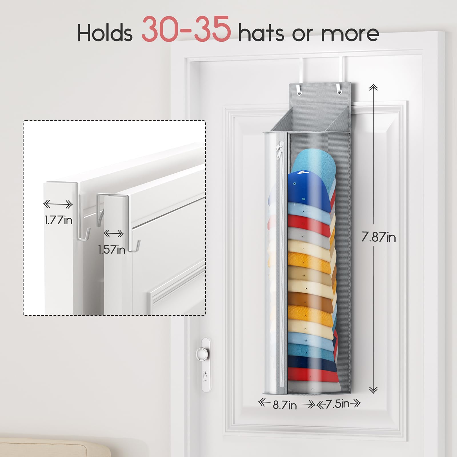 Homsorout Hat Rack for Door and Closet – Large Capacity Hanging Hat Rack Organizer Holds 30-35 Caps, Over the Door Hat Storage Organizer for Bedroom, Entrance or Dorm, 1 Pack, Black