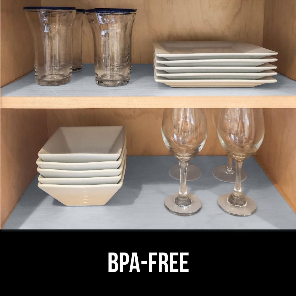 GORILLA GRIP DuraGuard Shelf Liner, Non-Adhesive Cabinet Liners for Kitchen Drawers, Shelves, Refrigerator, Pantry Storage, Bathroom Closet, Durable Waterproof BPA Free Ribbed Plastic, 12x20 Clear
