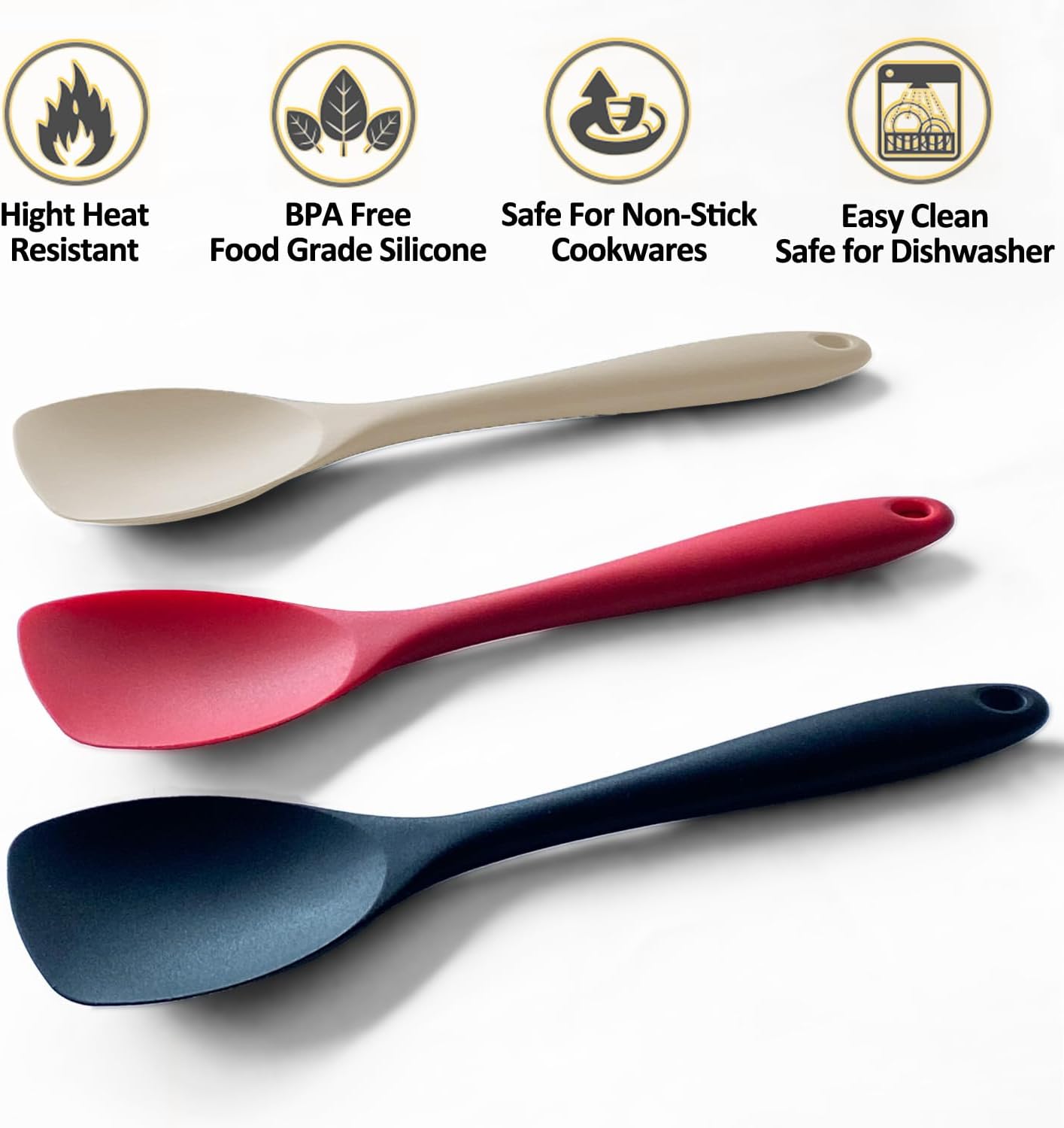 Silicone Spatula Spoon and Large Cooking Spoon Bundle,High Heat Resistant Utensils for Serving, Baking,