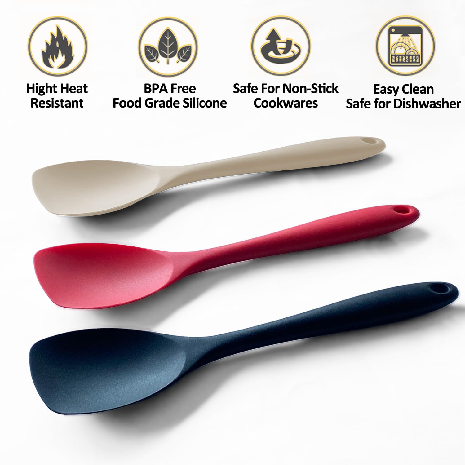 Upgrade Silicone Spatula Spoon Set,VOVOLY Heat Resistant Rubber Spoonula, Seamless Non-Stick Flexible Scrapers for Baking Mixing Tool,3 Pack,