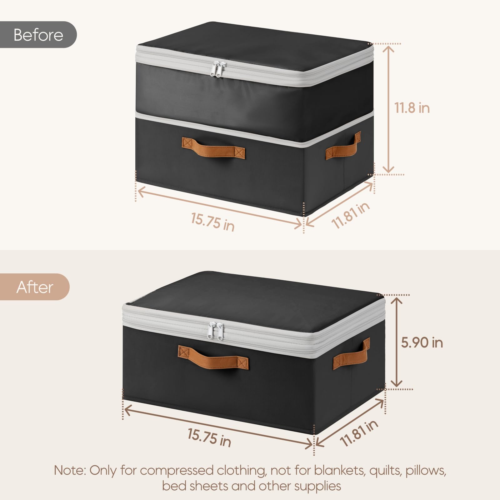 Homsorout Large Closet Storage Bins - Compression Organizer Bins, Stackable Closet Organizer, Expandable Under Bed Storage Containers for Clothes, Towels, Sheet, 2 Pack, Beige