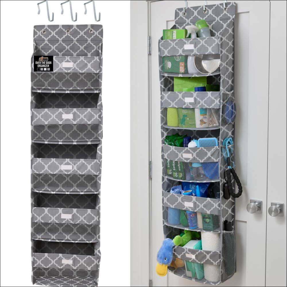 GORILLA GRIP Over the Door Shoe Organizer, 24 Large Breathable Mesh Pockets, Space Saving Hanging Storage Holder, Closet Rack Hanger Holds Up to 40 lbs, Hangs on Closets for Shoes, Accessories, Black