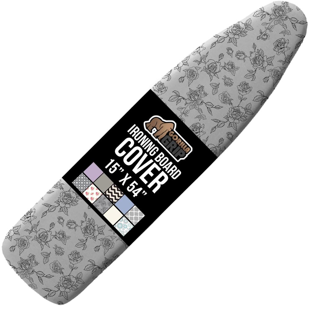 GORILLA GRIP The Original Ironing Board Cover and Pad, Silicone Coating, Thick Scorch Resistant Padding, Heavy Duty Iron Covers Standard Boards, Hook and Loop Fastener Strap, Silver, 15x54