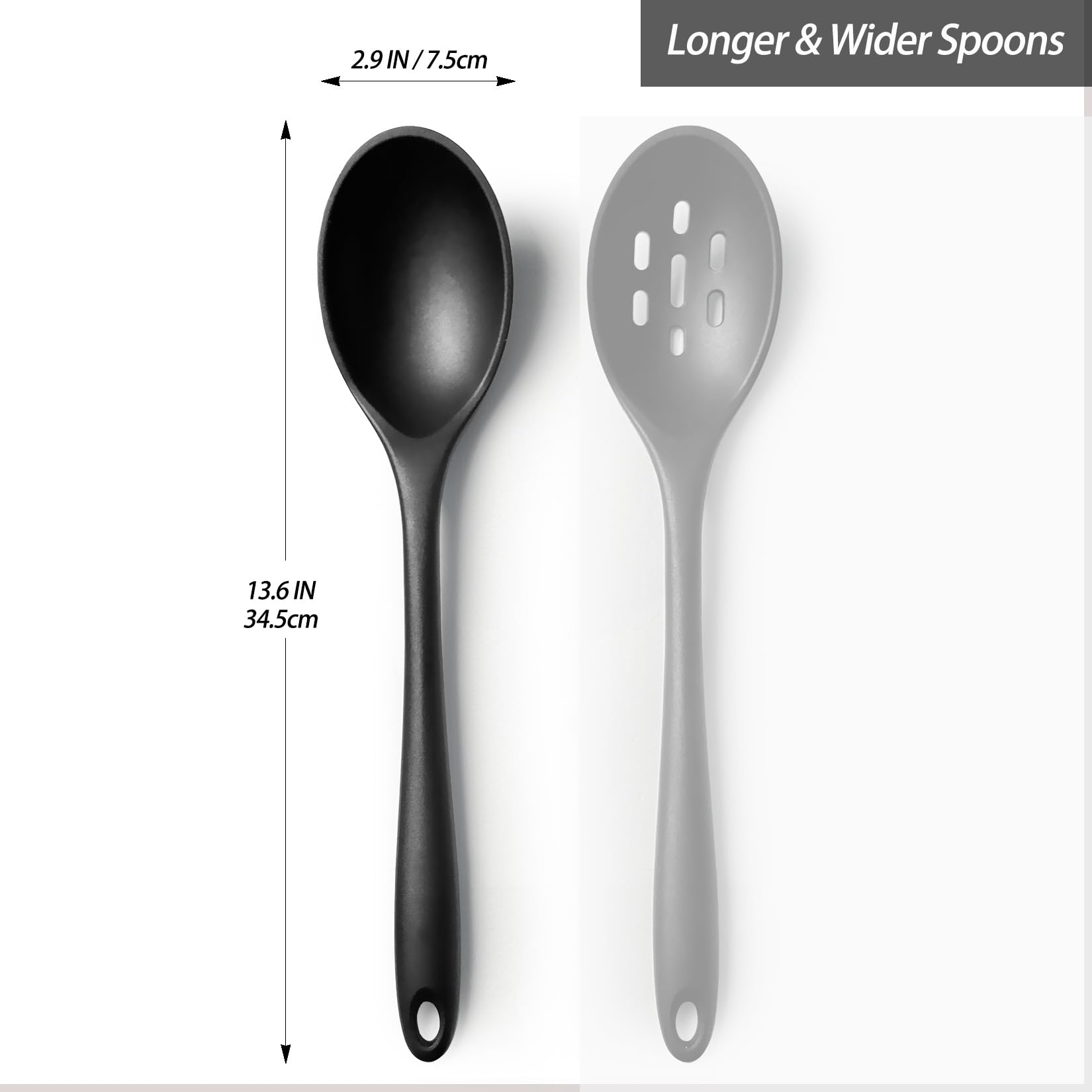 Silicone Spoons for Cooking - Extra Large Kitchen Spoons for Mixing, Serving, & Stirring - 600°F Heat-Resistant Non Stick Utensils Ladle & Skimmer- Dishwasher Safe, Black